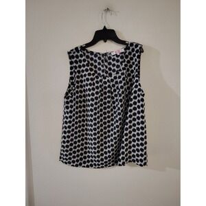 9 & Co. Navy Blue White Polka Dot Ikat Sleeveless Blouse Shell Top XL